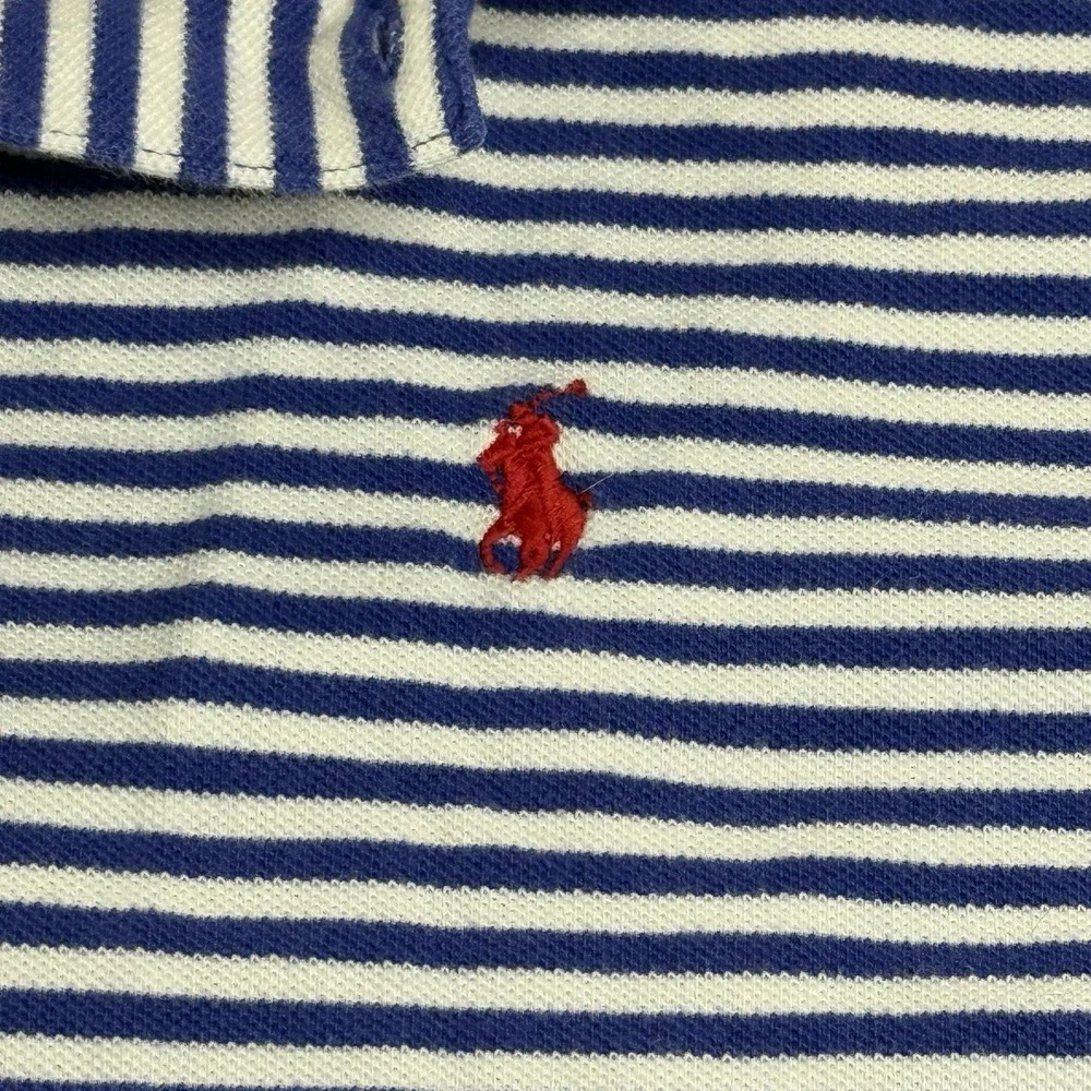 Polo Ralph Lauren Men's L Blue White Striped Polo Shirt Red Pony Cotton Preppy